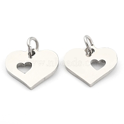 Non-Tarnish 304 Stainless Steel Pendants, Heart with Heart, Stainless Steel Color, 12x12.5x1mm, Hole: 3mm.(A-STAS-Q201-T457S)