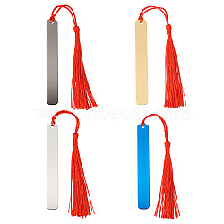 4 Sets 4 Colors Stainless Steel Bookmarks, with Polyester Tassel, Rectangle with Chinese Character, Mixed Color, 90x12x1mm, 1 set/color(AJEW-TA0001-21)
