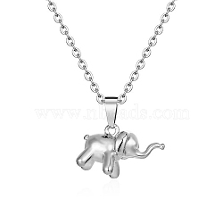 Stainless Steel Cable Chain Baby Elephant Pendant Necklaces, Stainless Steel Color, 16.14~19.69 inch(41~50cm), Pendant: 12.3x18.3mm(PW-WG99660-02)