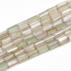 Electroplate Glass Beads Strands, Rainbow Plated, Faceted Cuboid, PapayaWhip, 4.5x2.5x2.5mm, Hole: 0.7mm, about 100pcs/strand, 18.11 inch(EGLA-Q101-A02)