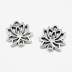 Tibetan Style Alloy Links connectors, Lotus Flower, Cadmium Free & Lead Free, Antique Silver, 16x15x2mm, Hole: 1.5mm, about 750pcs/1000g(TIBE-S301-078AS-RS)