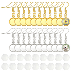 PandaHall Elite DIY Flat Round Dangle Earring Making Kit, Including Iron Dangle Earrings Hooks with Cabochon Settings, Transparent Glass Cabochons, Platinum & Golden, Cabochons: 9.5~10x3.5mm, 60pcs/box(DIY-PH0006-51)