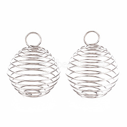 304 Stainless Steel Wire Pendants, Spiral Bead Cage Pendants, Round, Stainless Steel Color, 28~30x24~25mm, Hole: 6mm(X-STAS-ZX013-22-25mm-P)