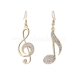 Alloy with Glass Dangle Earrings, Musical Note Asymmetrical Earrings, Golden, 35mm(PW-WG20312-01)