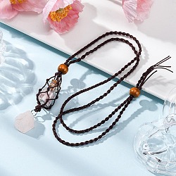 Natural Rose Quartz Macrame Pouch Pendant Nylon Cord Adjustable Necklaces, 26.61 inch(67.6cm)(NJEW-JN05345-02)