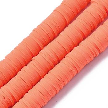 Flat Round Handmade Polymer Clay Beads, Disc Heishi Beads for Hawaiian Earring Bracelet Necklace Jewelry Making, Orange Red, 10mm