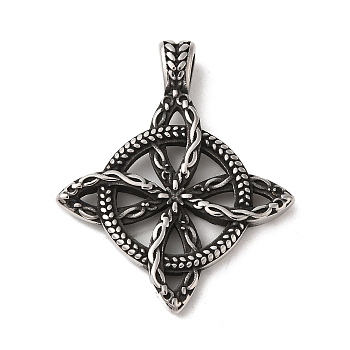 304 Stainless Steel Pendants, Witches Knot Wiccan Symbol Charm, Antique Silver, 47.5x39x8mm, Hole: 6x4.5mm