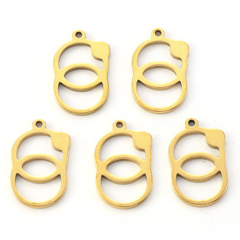 Vacuum Plating 304 Stainless Steel Pendants, Laser Cut, Ring with Ring, Golden, 17x10x1mm, Hole: 1.2mm