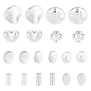 BENECREAT 100Pcs 10 Styles Alloy Bead, Long-Lasting Plated, Mixed Shapes, Silver, 7~12.5x6~12x3~6mm, Hole: 1.2~1.6mm, 10pcs/style