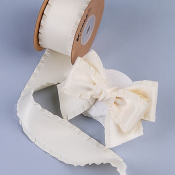 10 Yards Polyester Ruffled Ribbons, for Bowknot, Clothing Ornament, Floral White, 1 inch(25mm)
