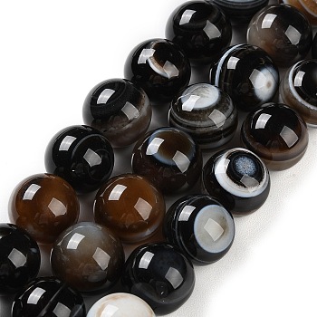 Natural Eye Agate Beads Strands, Striped Agate/Banded Agate Beads, Dyed & Heated, Round, 15mm, Hole: 1.4~1.5mm, about 27pcs/strand, 15.59''(39.6cm)