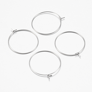 316 Surgical Stainless Steel Hoop Earrings Findings, Wine Glass Charms Findings, Stainless Steel Color, 29x25x0.7mm, 21 Gauge