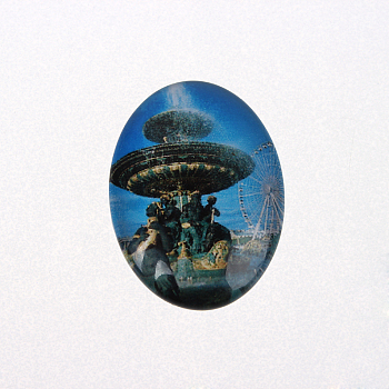 Photo Glass Oval Cabochons, European Style, Deep Sky Blue, 18x13x4mm
