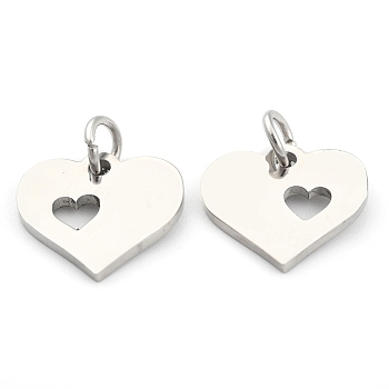 304 Stainless Steel Pendants, Heart with Heart, Stainless Steel Color, 12x12.5x1mm, Hole: 3mm.