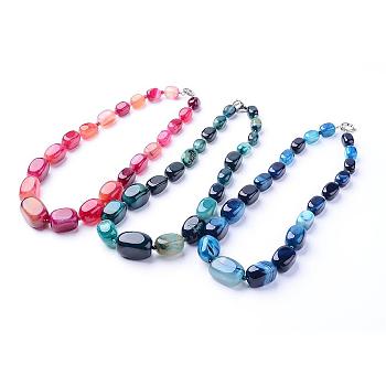 Gemstone Graduated Beaded Necklaces, with Platinum Brass Spring Ring Clasps, Mixed Color, 21.3 inch~22 inch