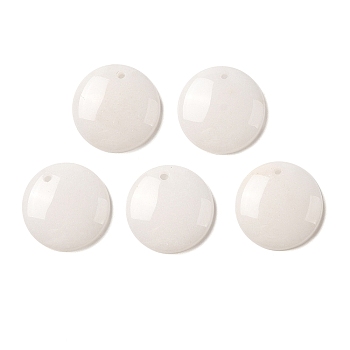 Natural White Jade Pendants, Flat Round Charms, 20x4mm, Hole: 1.6mm