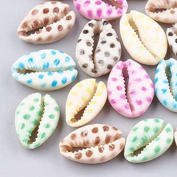 Printed Cowrie Shell Beads, No Hole/Undrilled, Mixed Color, 20~26x13~18x5~7mm