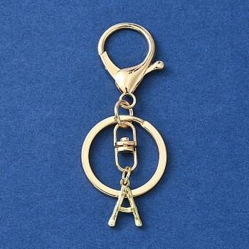 Alloy Initial Letter Charm Keychains, with Alloy Clasp, Golden, Letter A, 8.5cm