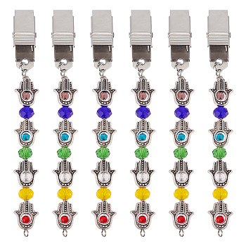 Glass Beaded Credit Card Clip Puller with Alloy Hamsa Hand, Iron Card Clip Grabber, Colorful, 120~122mm, 6pcs/set