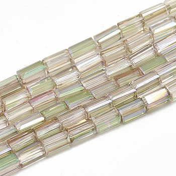 Electroplate Glass Beads Strands, Rainbow Plated, Faceted Cuboid, PapayaWhip, 4.5x2.5x2.5mm, Hole: 0.7mm, about 100pcs/strand, 18.11 inch