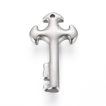 304 Stainless Steel Pendants, Cross and Key, Stainless Steel Color, 18x10x2mm, Hole: 1mm