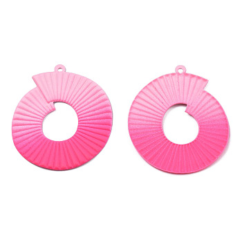 Spray Painted Iron Pendants, Round Ring, Hot Pink, 47x40x2.5mm, Hole: 1.6mm