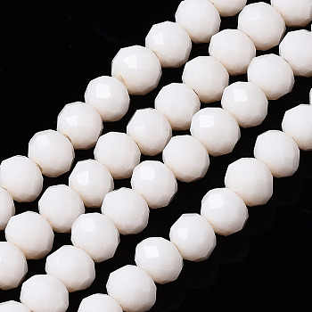 Opaque Solid Color Glass Beads Strands, Faceted, Rondelle, Creamy White, 4x3mm, Hole: 0.4mm