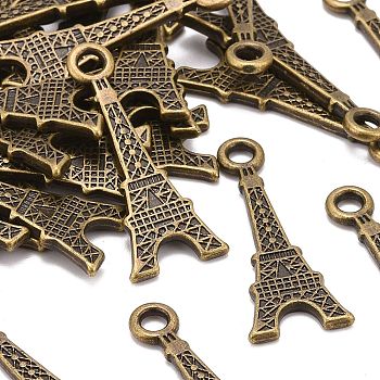 Tibetan Style Alloy Pendants, Lead Free, Nickel Free and Cadmium Free, Antique Bronze, Eiffel Tower, 12mm wide, 30mm long, hole: 4mm