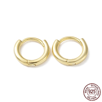 925 Sterling Silver Huggie Hoop Earrings, Round Ring, Real 18K Gold Plated, 12x2mm