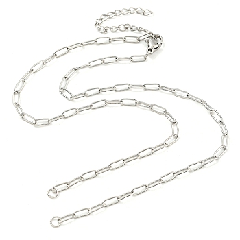 304 Stainless Steel Paperclip Chains Necklace Makings, with Lobster Claw Clasps and End Chains, Stainless Steel Color, 15.43 inch(39.2cm), Hole: 2.1mm