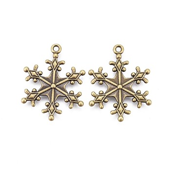 Zinc Tibetan Style Alloy Pendants, Snowflake Pendants, Charms for Christmas Day Gift Making, Lead Free and Cadmium Free, Antique Bronze, about 29mm long, 22mm wide, 3mm thick, hole: 2mm