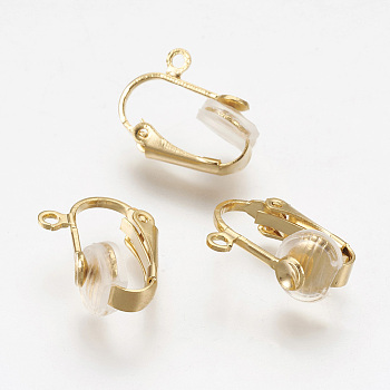 Brass Clip-on Earring Findings, with Silicone, Golden, 17x14x4mm, Hole: 1.5mm