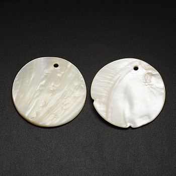 Flat Round Freshwater Shell Pendants, Creamy White, 49x3mm, Hole: 3mm