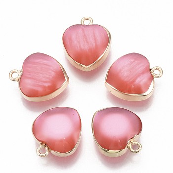 Resin Pendants, with Gold Plated Iron Loops, Imitation Cat Eye Style, Heart, Light Coral, 19x16x8mm, Hole: 1.8mm