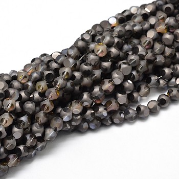 Half Plated Frosted Faceted Round Glass Bead Strands, Black Plated, 6x6.5x6.5mm, Hole: 1mm, about 100pcs/strand, 23.6 inch