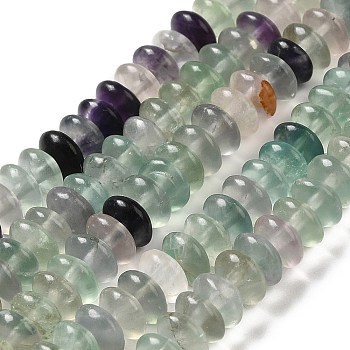 Natural Fluorite Beads Strands, Saucer Beads, Rondelle, 6.5x3mm, Hole: 1mm, about 118~119pcs/strand, 15.35''(39cm)