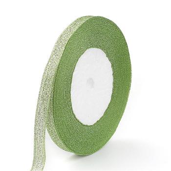 Glitter Metallic Ribbon, Sparkle Ribbon, with Silver Metallic Cords, Valentine's Day Gifts Boxes Packages, Green, 1/4 inch(6mm), about 33yards/roll(30.1752m/roll), 10rolls/group
