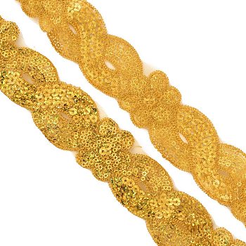 8-Shaped Polyester Ribbons, with Sequins, Gold, 1-5/8 inch(40mm), about 14.76 Yards(13.5m)/Bundle