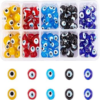 NBEADS Handmade Lampwork Beads, Evil Eye, Mixed Color, 10mm, Hole: 1mm, 20pcs/box