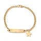 201 Stainless Steel Rectangle & Star Charm Bracelet with Curb Chain for Women(STAS-P304-19G)-1