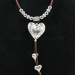 Boho Alloy Heart Pendant Leather Cord Necklaces for Women, Coconut Brown, Silver, 18.70 inch(47.5cm)(WG14524-01)