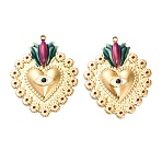 304 Stainless Steel Big Pendants, Sacred Heart, with Enamel, Real 18K Gold Plated, Ion Plating(IP), Colorful, 52.5x41x3.5mm, Hole: 2.5mm(STAS-C152-28G)