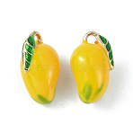 Brass Enamel Charms, Imitation Fruit, Light Gold, Mango Charm, Gold, 12x7.5x8mm, Hole: 1.2mm(KK-G462-38LG)