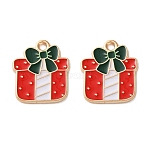 Alloy Enamel Pendants, Christmas Theme, Light Gold, Box, 18x15x1.2mm, Hole: 1.6mm(X1-ENAM-I061-01KCG-05A)