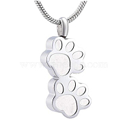 Stainless Steel Double Paw Print Urn Ashes Pendant Necklace, Memorial Jewelry for Women, Stainless Steel Color, 19.69 inch(50cm)(BOTT-PW0002-032S)