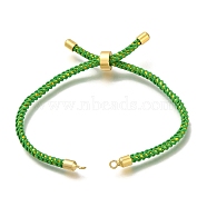 Braided Cotton Cord Slider Bracelet Making, with Rack Plating Brass Findings, Real 18K Gold Plated, Green, 8-5/8x1/8 inch(22x0.3cm), Hole: 2mm(MAK-R001-01G-25)