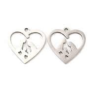 316L Surgical Stainless Steel Pendants, Laser Cut, Heart with Family Charms, Stainless Steel Color, 15.5x16x1mm, Hole: 1.2mm(STAS-F297-24P)