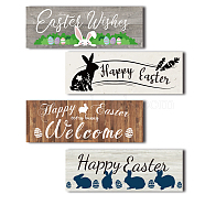 MDF Hanging Board Wall Decorations, with Hooks, Rectangle, Easter Theme Pattern, 50x140x10mm, 4pcs/set(HJEW-WH0040-009)