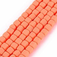Handmade Polymer Clay Beads Strands, Cube, Coral, 6x6x6mm, Hole: 1.2mm, about 62pcs/strand, 14.84 inch~15.75 inch(37.7cm~40cm)(CLAY-T020-09G)