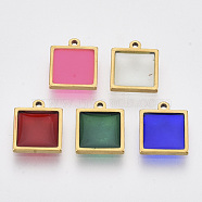 201 Stainless Steel Pendants, with Epoxy Resin, Square, Mixed Color, Golden, 12x10x1.5mm, Hole: 1.2mm(X-STAS-R100-44A)